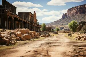 velho oeste Cidade Onde cowboys viver ai gerado foto