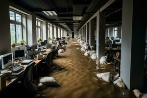 situação inundação dentro escritório iniciando cenários profissional publicidade fotografia ai gerado foto