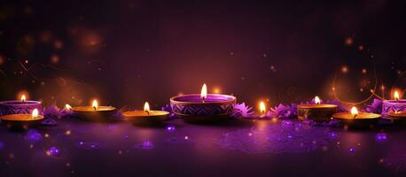 brilhando velas para indiano feriado diwali festival do luzes em roxa fundo. ai gerado foto