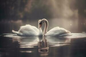 cisnes natação em a água dentro natureza. neural rede ai gerado foto