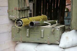 militares, tiroteio rpg anti tanque Grenade lançador. guerra troféu. militares suprimentos do pesado armas foto