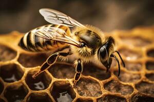 abelha e favos de mel. neural rede ai gerado foto