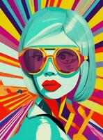 uma colorida pop arte estilo pintura do uma mulher vestindo oculos de sol foto