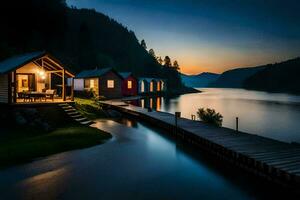 foto papel de parede a céu, água, lago, casa, a água, a céu, a lago. gerado por IA