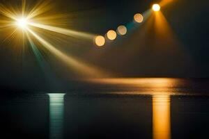 uma luz brilhando em a água às noite. gerado por IA foto