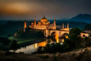 a lindo mesquita às crepúsculo. gerado por IA foto