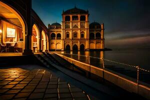 a Palácio às noite, de pessoa. gerado por IA foto