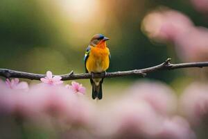 foto papel de parede pássaro, a sol, flores, primavera, a pássaro, a pássaro, a pássaro. gerado por IA