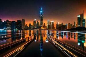 a cidade do dubai às noite. gerado por IA foto