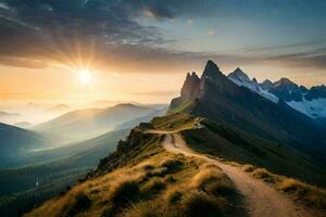 a estrada para a montanhas. gerado por IA foto