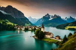 a Igreja do a lago. gerado por IA foto