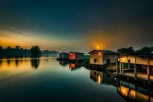 a casa em a lago de pessoa. gerado por IA foto