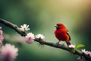foto papel de parede pássaro, a primavera, flores, a pássaro, a pássaro, a pássaro, o. gerado por IA