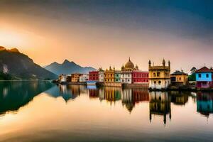 a lindo cidade do rishikesh, Índia. gerado por IA foto