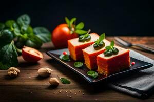 alimentos em a mesa. gerado por IA foto