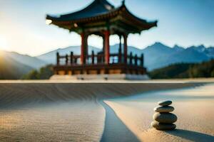 a pagode dentro a deserto. gerado por IA foto