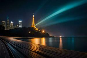 a eiffel torre dentro Paris às noite. gerado por IA foto