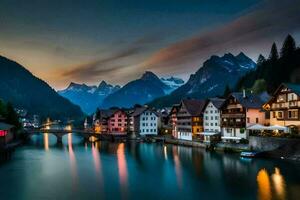 a Cidade do Hallstatt, Áustria. gerado por IA foto