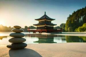 a japonês pagode dentro a fundo. gerado por IA foto