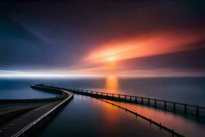 uma grandes exposição foto do uma ponte sobre a oceano. gerado por IA