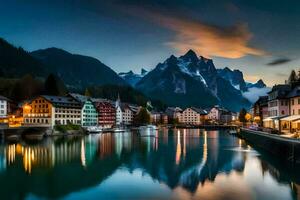 a lindo Cidade do Altenmarkt às crepúsculo. gerado por IA foto