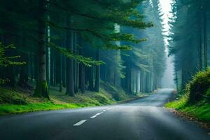 foto papel de parede estrada, árvores, a floresta, a estrada, árvores, a floresta, a estrada. gerado por IA