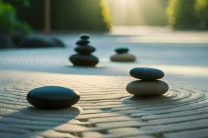 pedras dentro uma zen jardim. gerado por IA foto