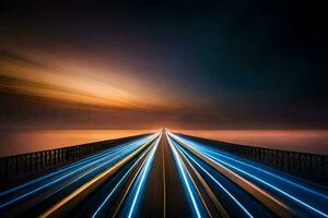 uma grandes exposição foto do uma ponte com luz trilhas. gerado por IA