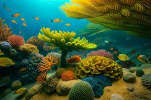 uma colorida coral recife com peixe e de outros corais. gerado por IA foto