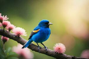 foto papel de parede a céu, flores, pássaros, primavera, a pássaro, a azul, a pássaro. gerado por IA