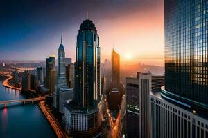 a cidade Horizonte às pôr do sol dentro China. gerado por IA foto