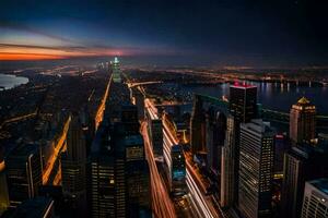 a cidade às noite com grandes exposição fotografia. gerado por IA foto