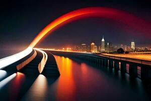 uma grandes exposição fotografia do uma cidade Horizonte às noite. gerado por IA foto