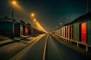 uma grandes exposição foto do uma estrada às noite. gerado por IA