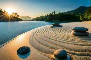 a zen jardim do a lago. gerado por IA foto