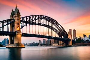 a Sydney Porto ponte às pôr do sol. gerado por IA foto