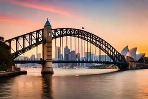 a Sydney Porto ponte às pôr do sol. gerado por IA foto