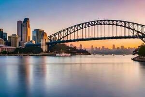 a Sydney Porto ponte às pôr do sol. gerado por IA foto