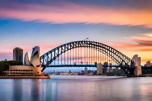 a Sydney Porto ponte às pôr do sol. gerado por IA foto