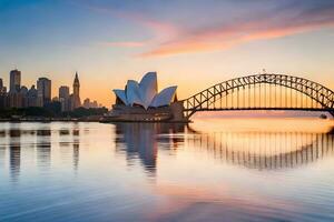 Sydney Horizonte às pôr do sol. gerado por IA foto