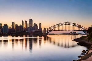 Sydney Horizonte às pôr do sol. gerado por IA foto