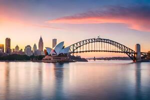 Sydney Horizonte às pôr do sol. gerado por IA foto