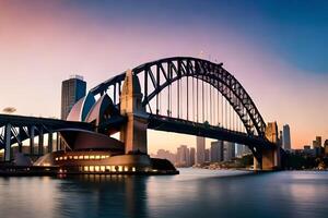 Sydney Porto ponte às pôr do sol. gerado por IA foto