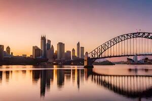 Sydney Horizonte às pôr do sol. gerado por IA foto