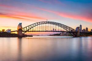 a Sydney Porto ponte às pôr do sol. gerado por IA foto