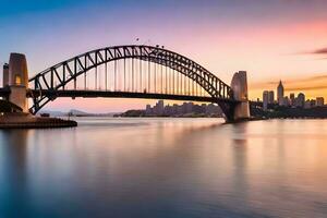 a Sydney Porto ponte às pôr do sol. gerado por IA foto