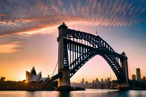 a Sydney Porto ponte às pôr do sol. gerado por IA foto