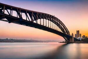 a Sydney Porto ponte às pôr do sol. gerado por IA foto