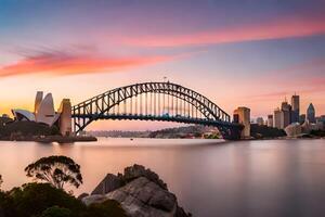 a Sydney Porto ponte às pôr do sol. gerado por IA foto