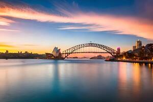 a Sydney Porto ponte às pôr do sol. gerado por IA foto